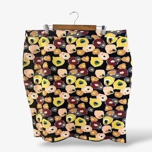 ModCloth Black Floral Pencil Skirt Size 2X Yellow Multicolor Stretch Knit Casual